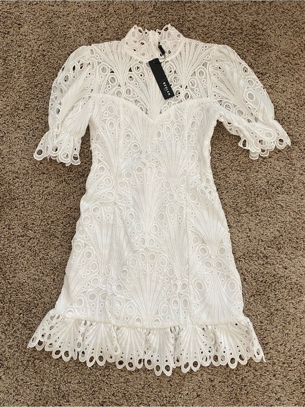 Beulah White Lace Dress with High Neck
